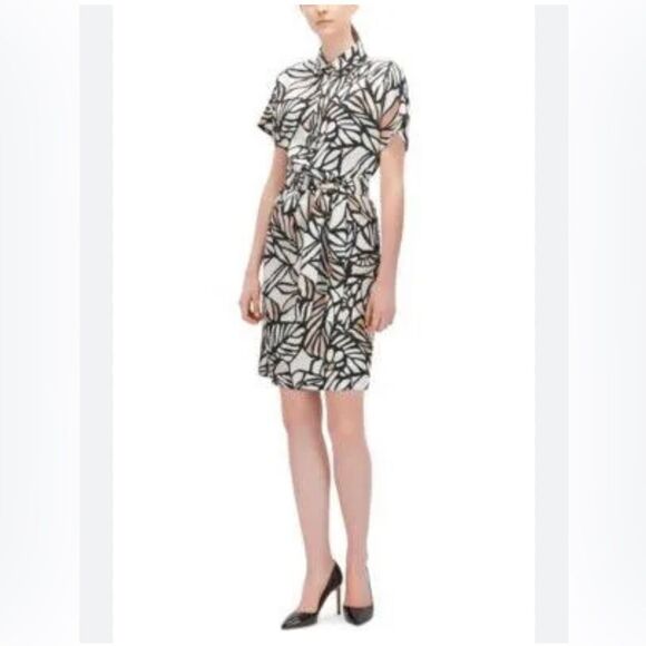 21 NWT 575.00 Hugo  BOSS HOLERA GRAPHIC PRINT DRESS IN BLACK/PINK MULTI 6 - Picture 1 of 4